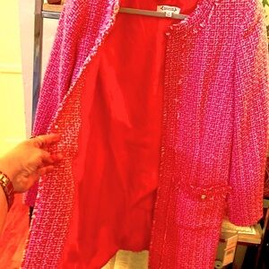 🌹Nanette Lepore NWT Gorgeous Rose Tropical/White Sz. S Front Pockets Open Jacket